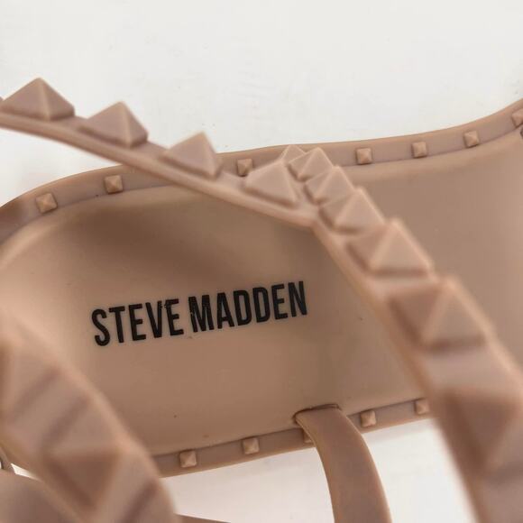 Steve Madden Travel J‎ Sandals Womens 9 Blush/Tan Flat Jelly Stud Ankle Wrap - Picture 7 of 8